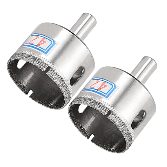 2pcs 42mm Diamond Drill Bit Hole Saw for Tile Glass Marble Tool Silver Tone