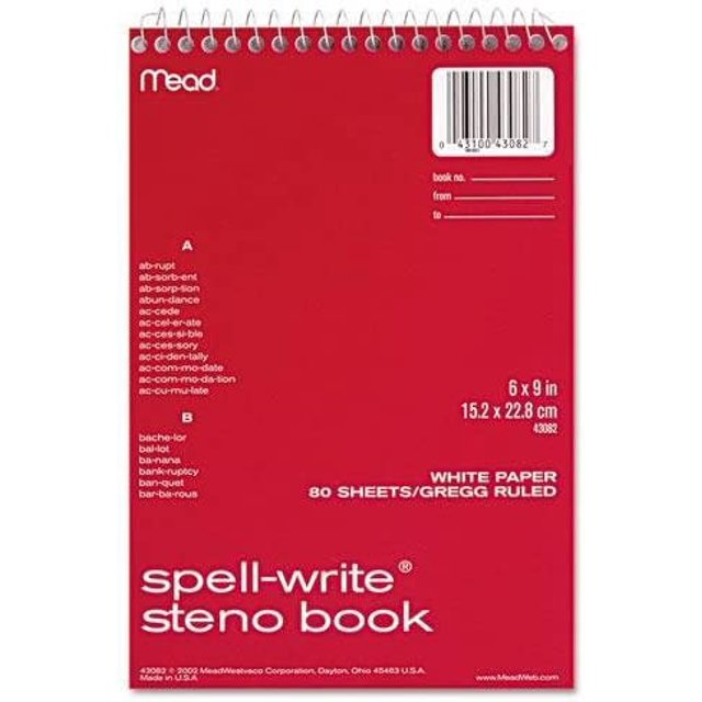 2pcs 43082 Spell Write Wirebound Steno Book, Gregg Rule, 6 x 9, White