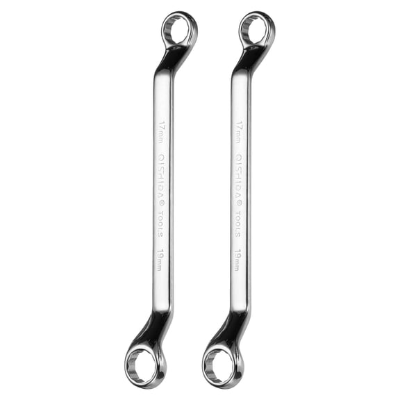 2pcs 45 Degree Offset Box End Wrench 17mm x 19mm Metric 12 Point Mirror Chrome Plated Alloy Steel Double Box Wrenches Long Industrial Grade Torx Box Wrench Repair Tool