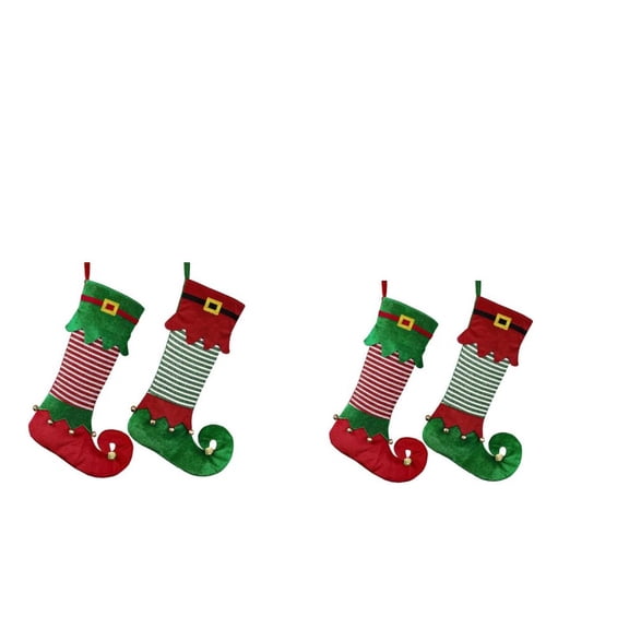 2pcs/4pcs, 22" Elf Christmas Stockings, Red Green Christmas Hanging Stockings for Family Holiday Party Decor, Velvet Stocking Winter Gnomes Shoes Stockings Gift Holding Bag