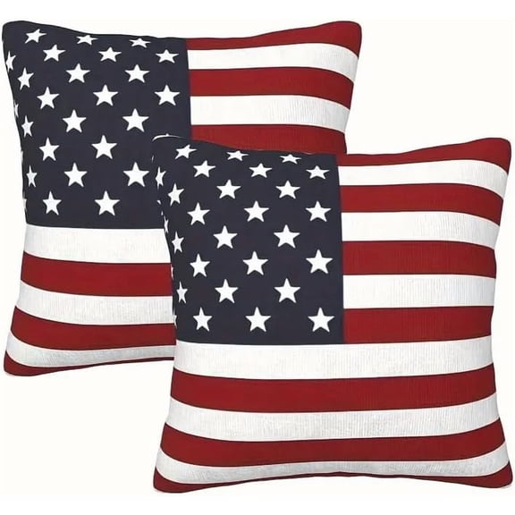 2pcs, 4th of July Linen Pillow Covers, American Flag Patriotic Decorations Throw Pillow Covers Farmhouse Independence Day Cushion Case for Couch Sofa Summer Home 18x18 Pillows Linen Pillowcase