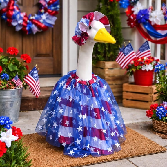 2pcs 4th of July Patriotic Star Set with Skirt Hat, Independence Day Costume Outfit for Patio Goose, Festive Decor Clothing for Outdoor Lawn Goose and Easter Holiday Decoration, Blue