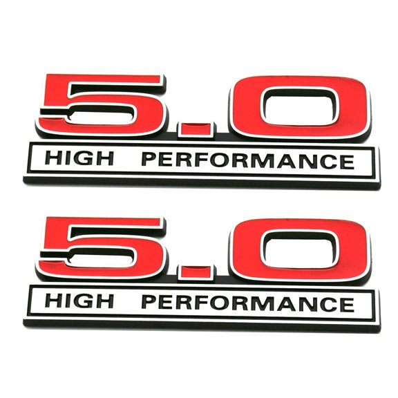 2pcs 5.0 Liter High Performance Engine Emblems Badge 3D Decals Stickers Cars Trucks (Chrome Red) VT4