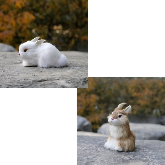 2pcs 5.5in Realistic Cute Plush Rabbits Fur Lifelike Animal Easter Bunny Simulation Toy Gift DecorationsStyle 10