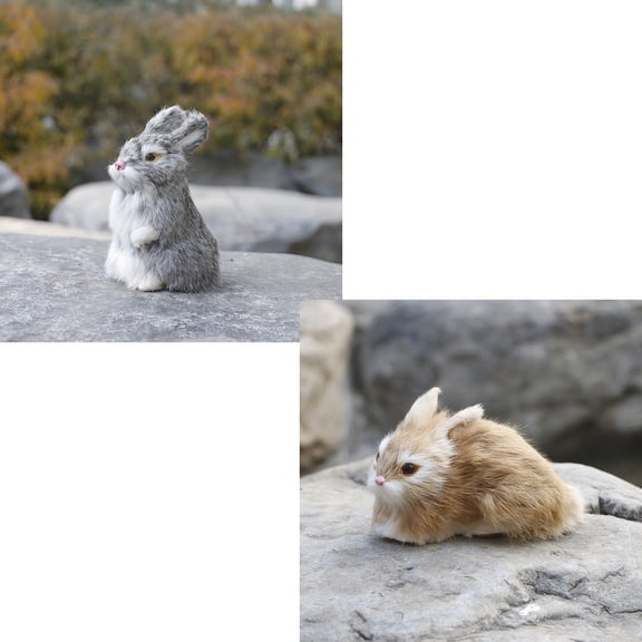 2pcs 5.5in Realistic Cute Plush Rabbits Fur Lifelike Animal Easter Bunny Simulation Toy Gift Decorations，Style 12