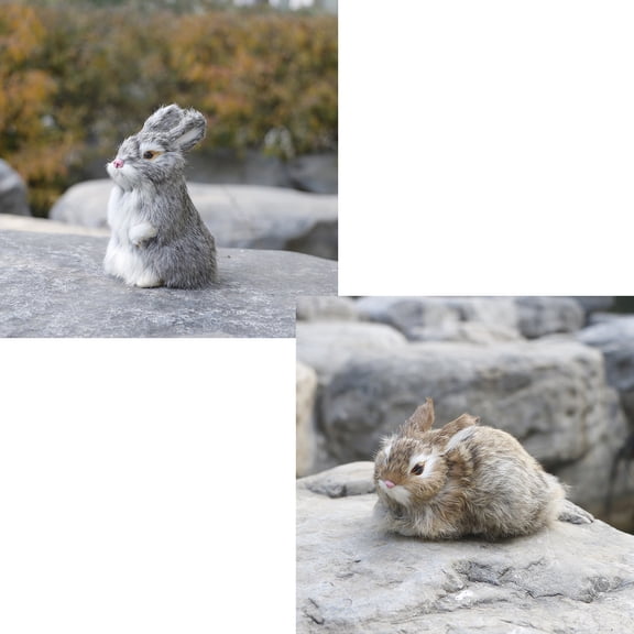 2pcs 5.5in Realistic Cute Plush Rabbits Fur Lifelike Animal Easter Bunny Simulation Toy Gift DecorationsStyle 13