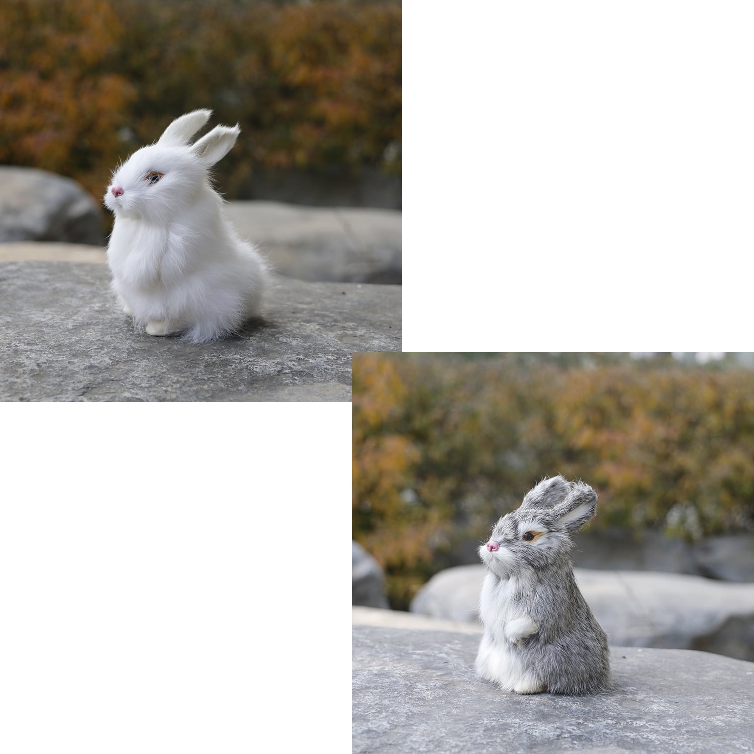 2pcs 5.5in Realistic Cute Plush Rabbits Fur Lifelike Animal Easter Bunny Simulation Toy Gift Decorations，Style 2