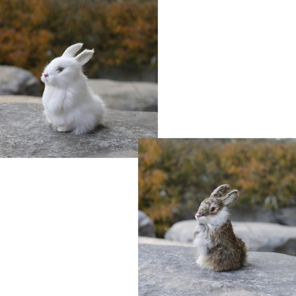 2pcs 5.5in Realistic Cute Plush Rabbits Fur Lifelike Animal Easter Bunny Simulation Toy Gift Decorations，Style 3