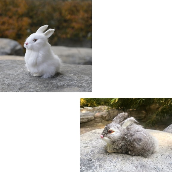 2pcs 5.5in Realistic Cute Plush Rabbits Fur Lifelike Animal Easter Bunny Simulation Toy Gift Decorations，Style 7