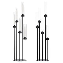 2pcs 5 Arm Floor Candelabra,39.8'' Black Candle Holder Floor Candle Holder With Acrylic Lampshade For Wedding Dinner Ceremony Party Home Decoration