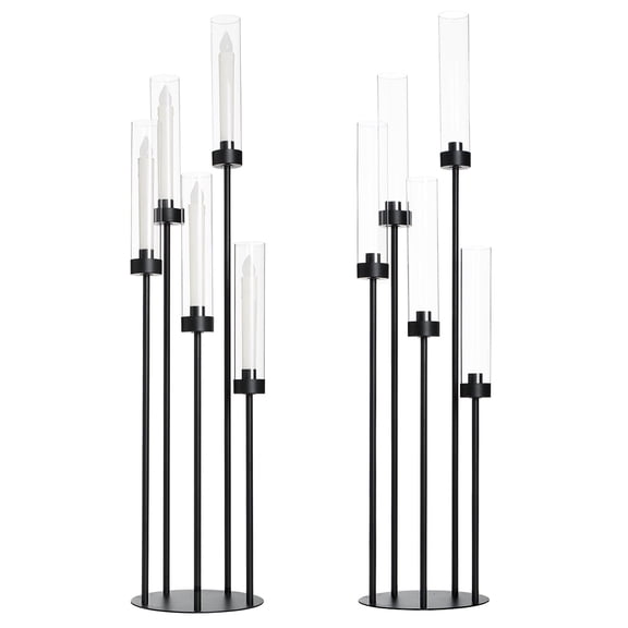 2pcs 5 Arm Floor Candelabra,39.8'' Black Candle Holder Floor Candle Holder With Acrylic Lampshade For Wedding Dinner Ceremony Party Home Decoration