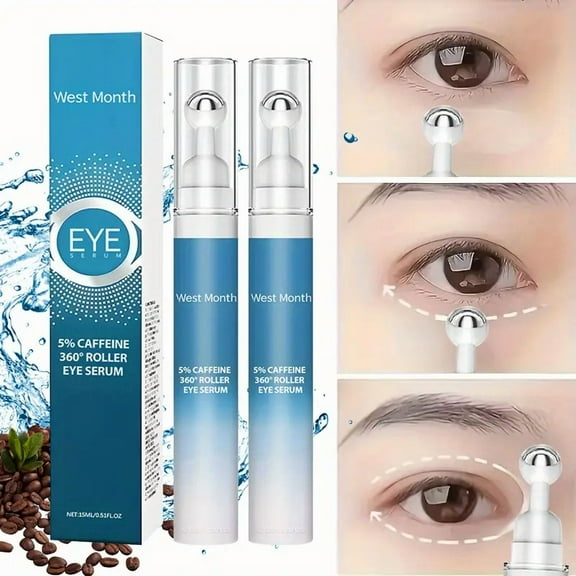 2pcs 5% Caffeine Peptide Eye Serum with 360 Massage Ball, Rich In Vitamin E, Moisturizing Eye Roller Cream for Eye Bags Skincare 0.51oz/pcs