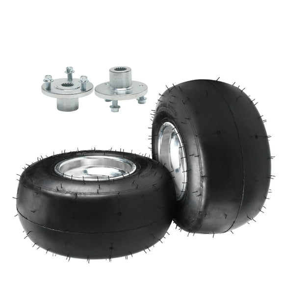 2pcs 5'' Go Kart Tires and Wheels Front 10x4.50-5 Slick Tires Rim, 10x4.50x5 Tubeless Racer Tire Smooth Tread Tires with 17T Wheel Hubs for Racing Drift Cart Quad ATV Drift Trike Mowers