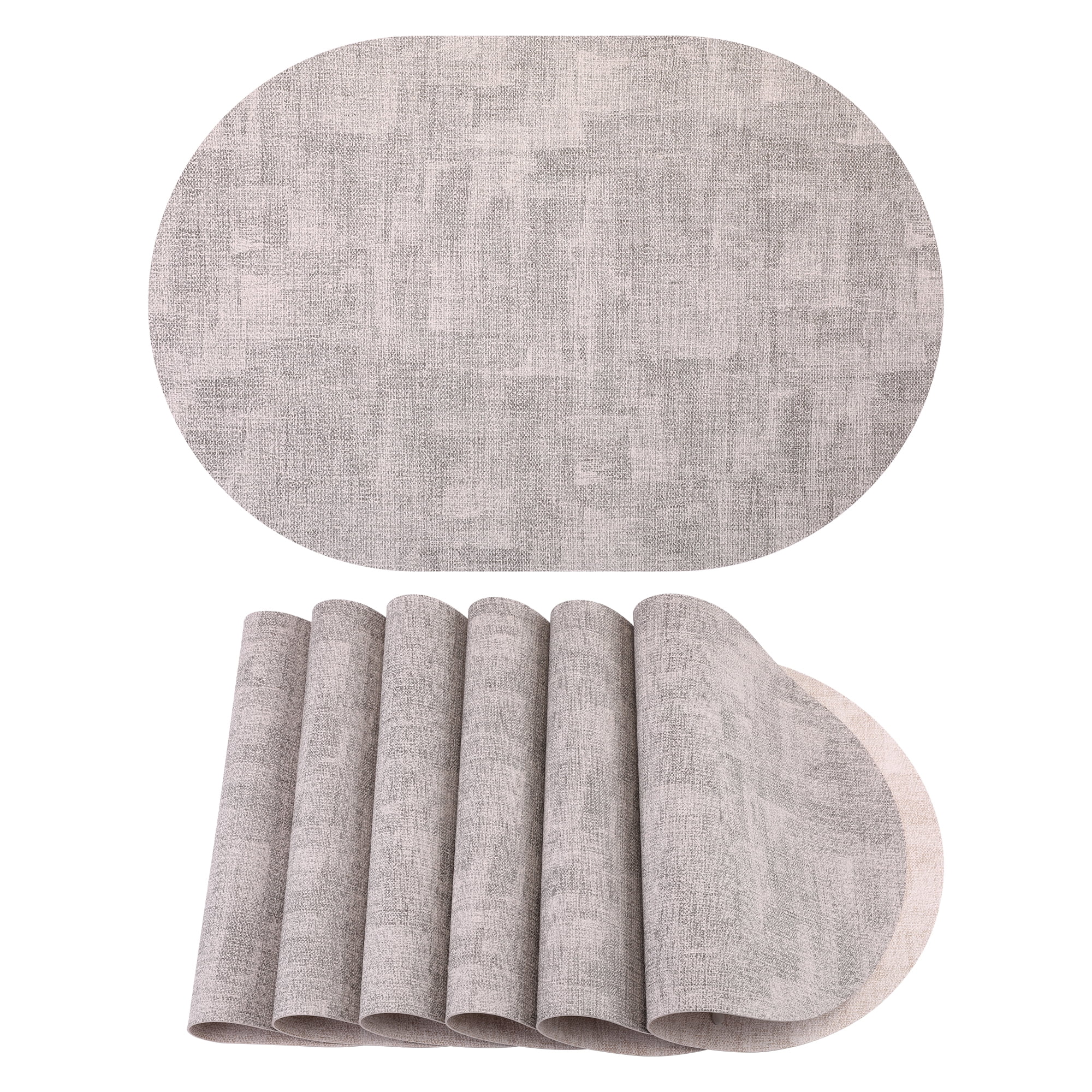 Unique Bargains 6Pcs Faux Leather Table Decor Placemats Gray/Khaki 17.7x11.8inch