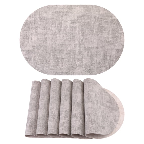 Unique Bargains 6Pcs Faux Leather Table Decor Placemats Gray/Khaki 17.7x11.8inch