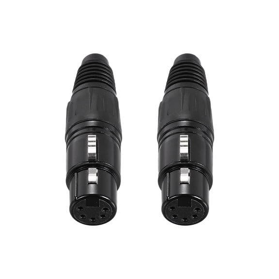2pcs 5 Pin XLR Female Connector, Microphone Audio Cable Plug Mic Socket,Black