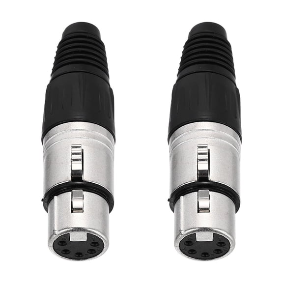 2pcs 5 Pin XLR Female Connector, Microphone Audio Cable Plug Mic Socket,Silver