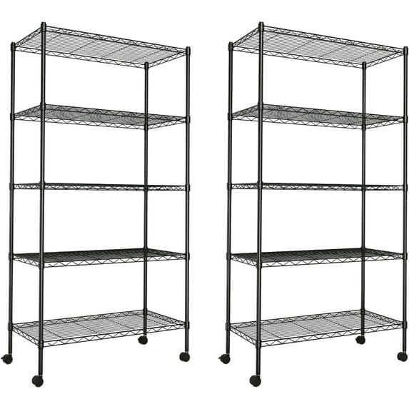 2pcs 5-Shelf Wire Storage Shelving Unit, 1250lbs Loading Capacity, 29.92"D x 13.98"W x 61.09"H,Black