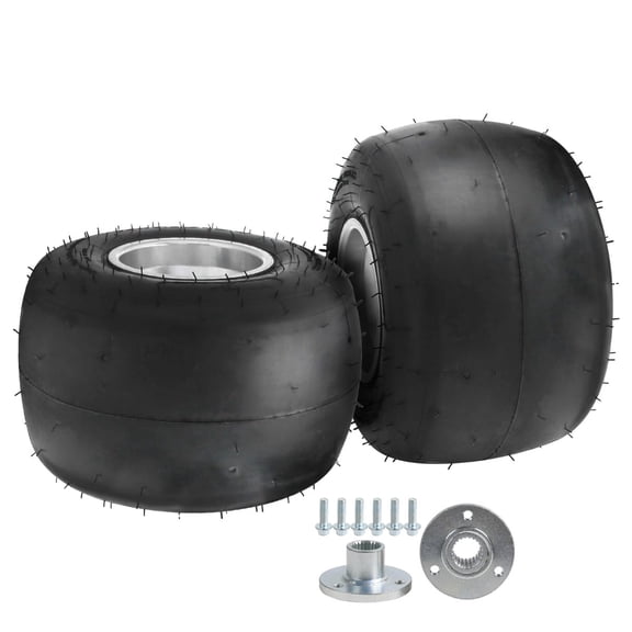 2pcs 5 inch Go Kart Wheels 11x7.10-5 Racer Tires Rims 3 Stud, 11x7.10x5 Smooth Tread Tubeless Tires Aluminum Rims with 17T Rear Axle Wheel Hubs for Racing Kart Quad Drift Trikes Mini Bikes