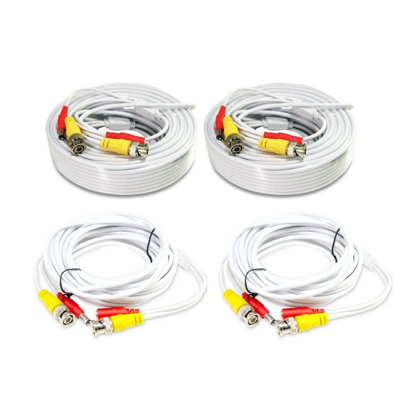 2pcs 50 ft and 25 ft White pre-made Video Power CCTV cable for CCTV Surveillance System