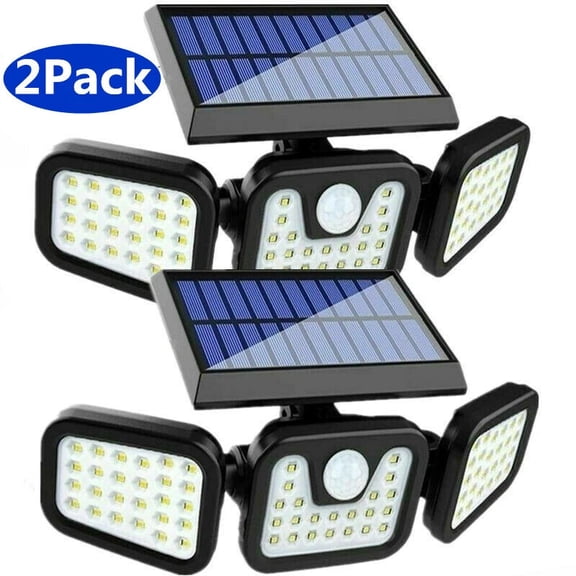 2pcs 50000LM Solar Security Light Outdoor 3 head 74 LED Motion Sensor Waterproof
