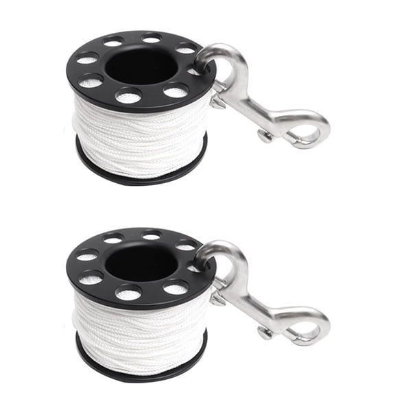 2pcs 50M Scuba Diving Spool Finger Reel with Stainless Steel Double Ended Hook SMB Equipment Cave Dive