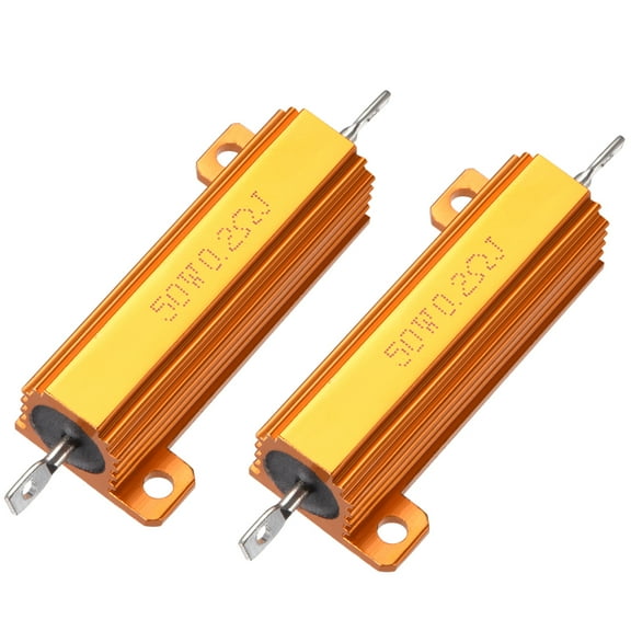 2pcs 50W 0.2 Ohm Aluminium Housing Chassis Mount Wirewound Power Resistor Glod