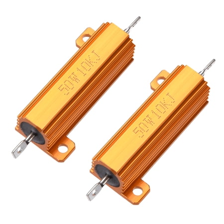 2pcs 50W 10k Ohm Aluminium Housing Chassis Mount Wirewound Power Resistor Glod