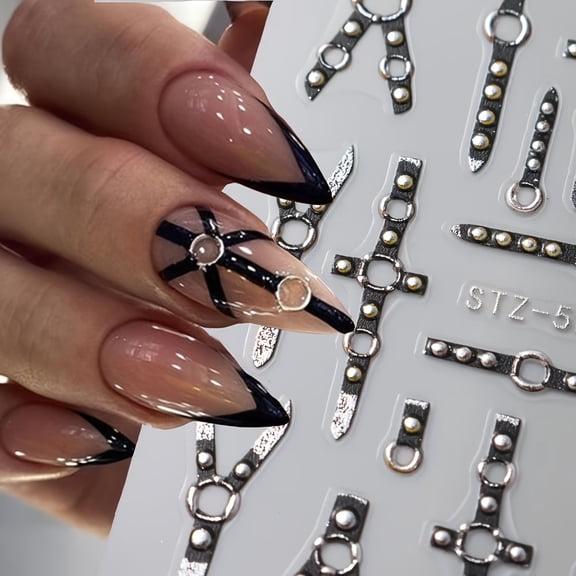 2pcs 5D Gothic Punk Skull Cross Nail Art Stickers - Edgy X Shape Decals for Creative Nail Designs