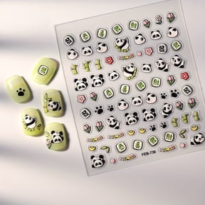 2pcs 5D Mahjong Panda Nail Art Stickers - Waterproof Adhesive Decals for Creative Nail Design