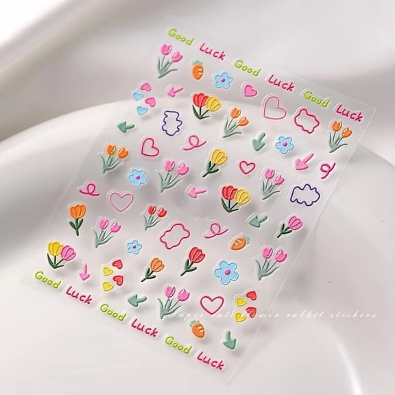 2pcs 5D Three-Dimensional Embossed Japanese Nail Art Stickers - Creative Nail Wraps for Unique Nail Designs