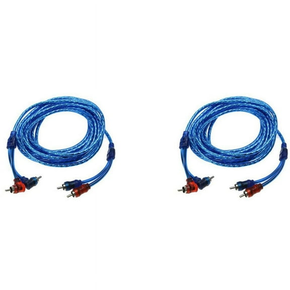 2pcs 5M 2 to 2 Plug Car Stereo Audio Copper Cable System Amplifier Braided,2 X Copper Audio Cable,Blue & red