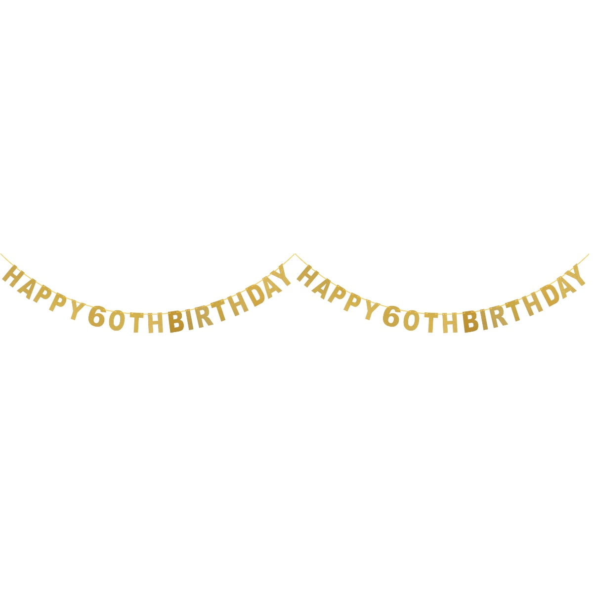 2pcs 5M Happy 60th Birthday Glitter Golden Garland Bunting Banners for Birthday Decoration