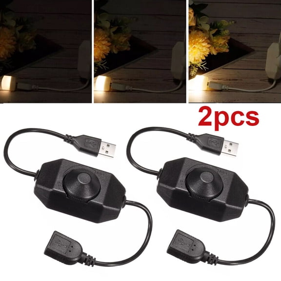 2pcs 5V USB PWM Rotary Inline Dimmer Switch for LED Strips Lights Black