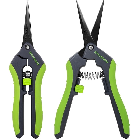 2pcs 6.5" Pruning She for Gardening, Ultra Sharp Garden Scissors Precise Cuts, Stainless Steel Bonsai Clippers with Spring Loaded, 6.5 Inch (1pc Straight & 1pc Curved)