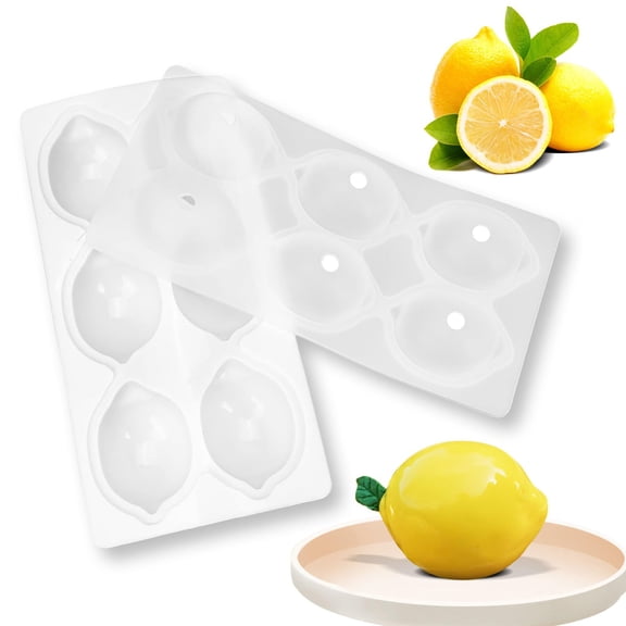 2pcs 6-Cavity Lemon Silicone Mold, 3D Fruit Shape Baking Mold - Non-Stick Easy Release for Mousse Cake Chocolate Pudding Jelly Dessert (Lemon)