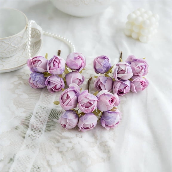 2pcs 6-Heads Artificial Mini Carnation Bouquet for DIY Wreath, Wedding Corsage & Cake Decoration (Purple)
