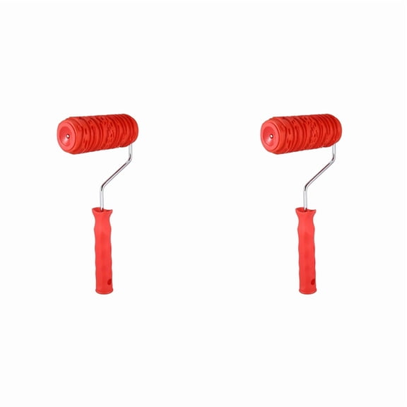 2pcs 6 Inch Painting Roller with Handle Rubber Wood Pattern Graining Knurling Tool for Wall Decoration Red