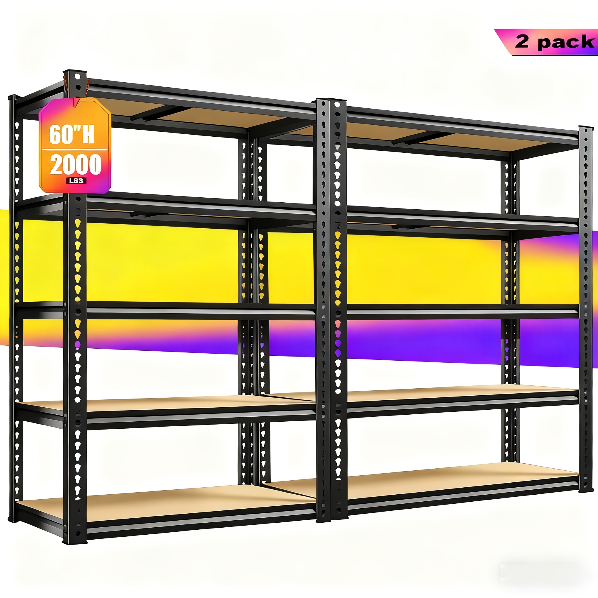 Storage Rack 60 16 2pcs 60 Inch Heavy-Duty Metal Storage Rack - 2000 LBS Per Layer ...