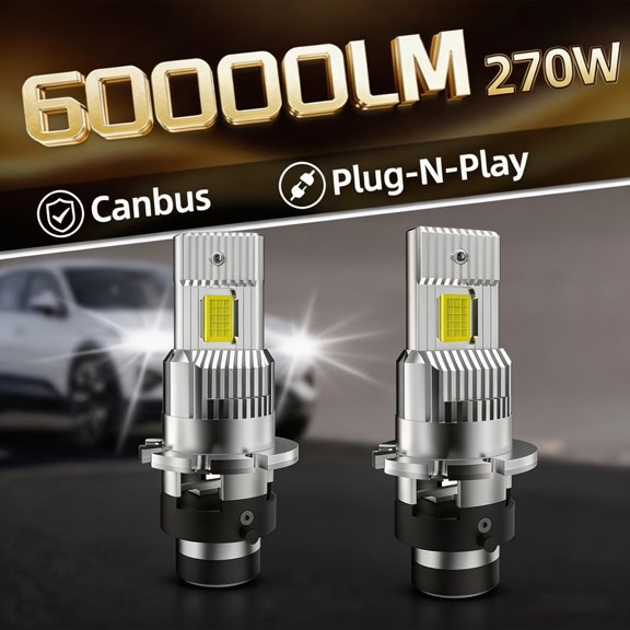 2pcs 6000K LED Headlights, Compatible with D4S/D4R, D2S, D2R, Support CAN Bus Decoding, Feature High/low Beam Modes, Extremely High Brightness, Error-free, Plug-and-play