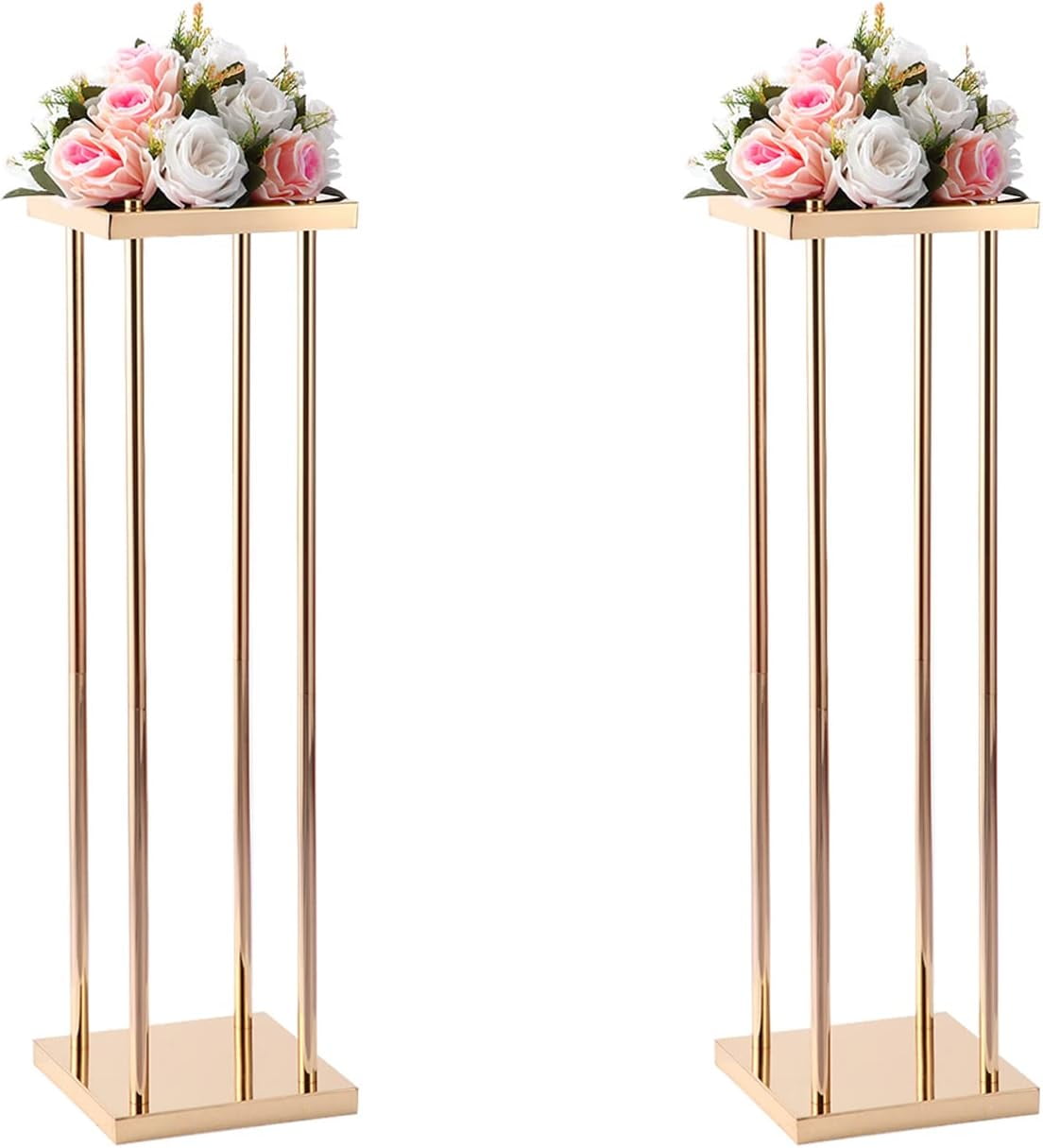 Youloveit 1-Pack Metal Vase Wedding Flower Stand Metal Wedding Geometric Flower Vase Column Stand Gold Flower Holder for Wedding Party Home Decor
