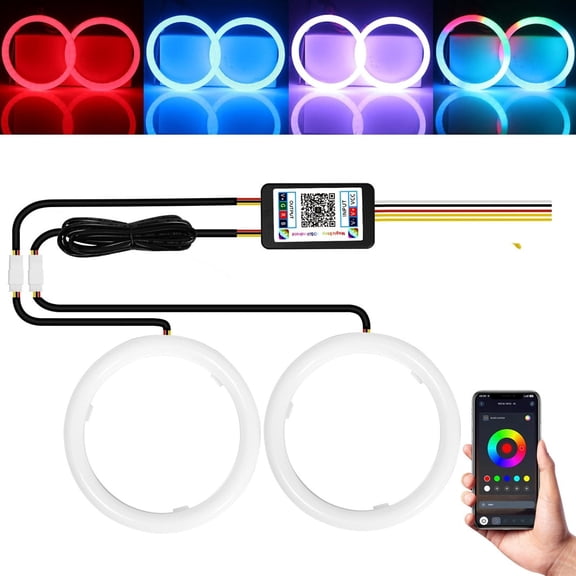 2pcs 60mm RGBW Dynamic Chasing Cotton LED Angel Eyes Halo Rings -Amber Turn signal  Light LED Halo Rings Decorative for Car UTV APP Control