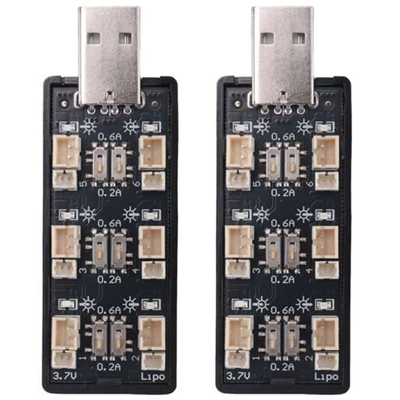 2pcs 6CH USB to 3.7V-3.8V 1S LiHv Lipo Battery Charging Adapter Board 5V 2A USB Battery Charger Board for RC