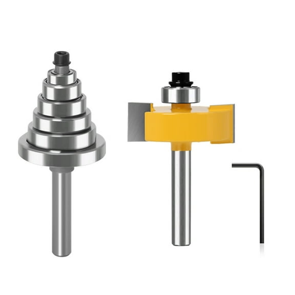 2pcs 6mm/6.35mm/12.7mm/8mm/10mm/12mm Shank Rabbet Router Bit with 6 Bearings Durability 45# Carbon Steel Body Tool