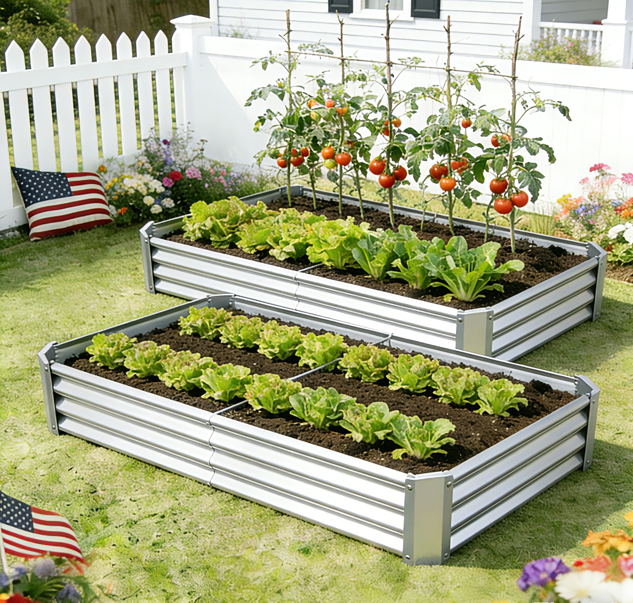2pcs,6x3x1 FT Metal Raised Garden Bed Outdoor Reinforced Galvanized