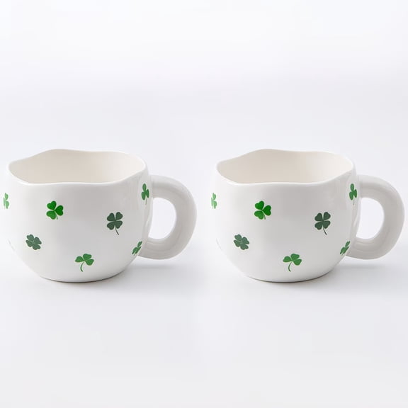 2pcs 7.4Oz Four-Leaf Clover Ceramic Coffee Mug Set - Whimsical Irregular Design for Coffee, Juice, and Milk