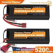 2pcs 7.4V 2S 5200mAh 80C LiPo Battery Deans Hard case for RC Car Truck Racing Buggy