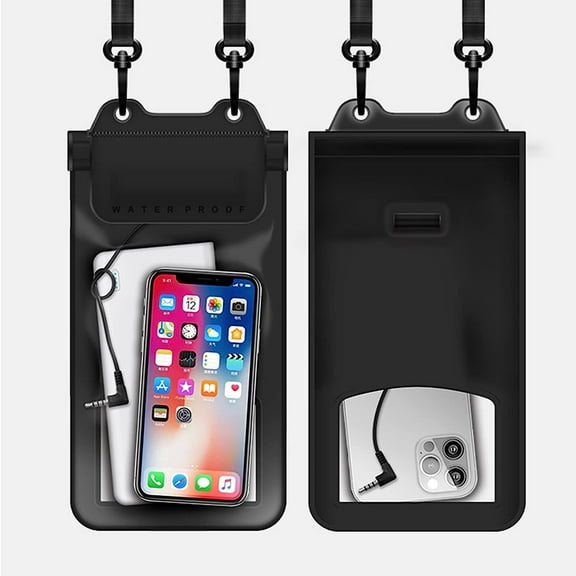 2pcs 7.5" Ultra Large Waterproof Phone Case with Audio Jack, IPX8 Underwater Cell Phone Dry Bag with Lanyard Fits All Smartphones Power Banks, Perfect for Delivery Drivers Cyclists - Black