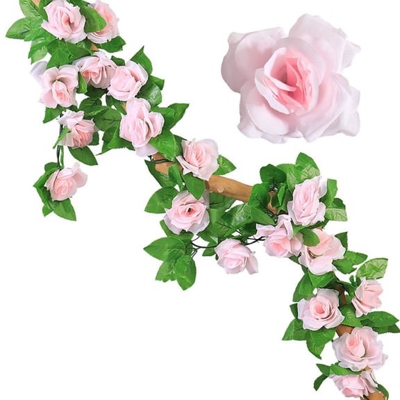 2pcs 7.5Ft Flower Garlands - Fake Rose Vine Artificial Flowers- Affordable for Room, Wedding, and Garden Decor,Light Pink