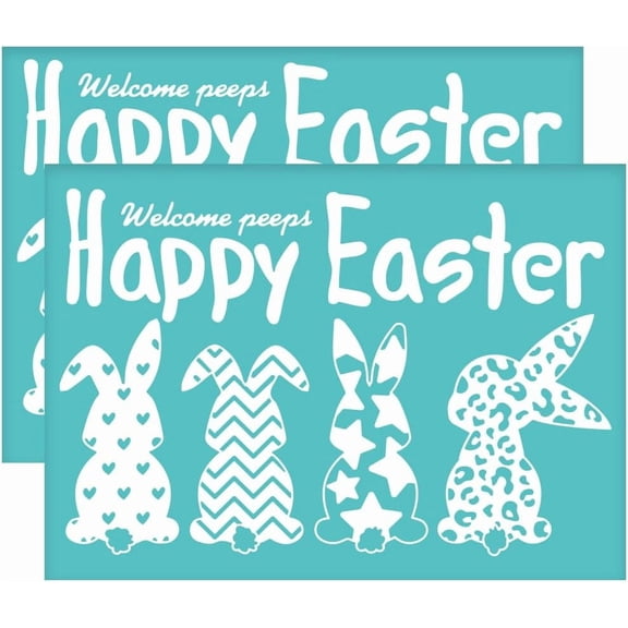 2pcs 7.7x5.5 inch Happy Easter Silk Screen Stencils Self-Adhesive Rabbit Back View Silk Screen Printing Stencil Welcome Peeps Mesh Stencils Transfer for Painting on Wood T-shirts Bags Colorful DIY